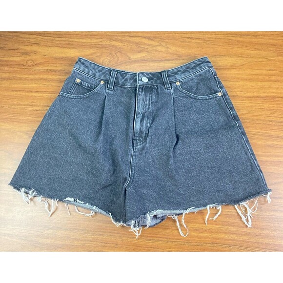 TWIK Par Simons Sz 28 Cotton Women Denim Pleated Black Cut Off Hi Waist Shorts - Picture 6 of 7